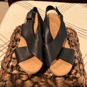 SALE Madden Girl Criss Cross Slingback Cork Wedges Black Size 6